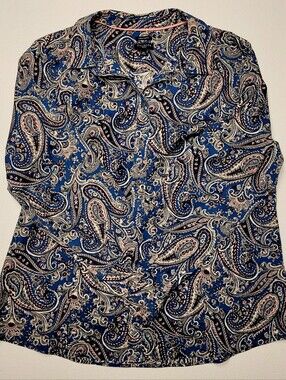 Talbots Paisley Button Down Shirt Blue Pink Gray Womens 16P Petites Cotton Blend